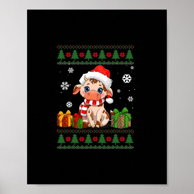 Poster vaca engraçada adora santa bonitinha que christmas (Frente)
