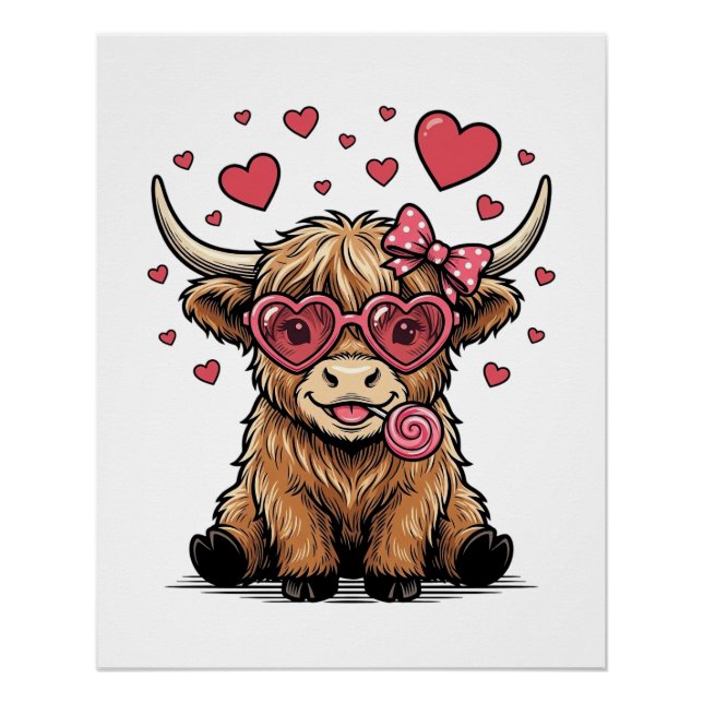 Póster Vaca Fofa das Terras Altas Coração de São Valentão (Frente)