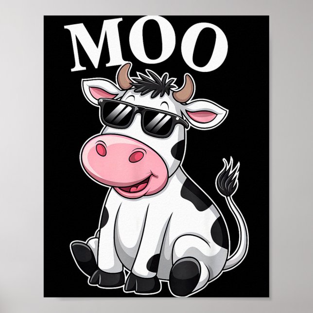 Poster Vaca Moo - Vaca de Fazendeiro Engraçada Para Homen (Frente)