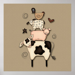 Póster Vaca Primitiva, Ovinos, Porcos E Galeria