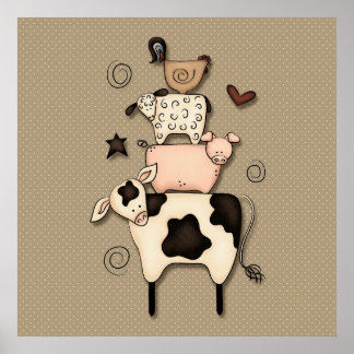 Póster Vaca Primitiva, Ovinos, Porcos E Galeria