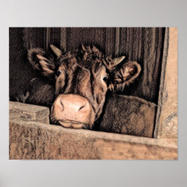 Poster Vaca Rustic Vintage Sketage Arte Country Barn Faze