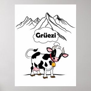 Poster Vaca suíça - Grüezi - Viagem de Suiça