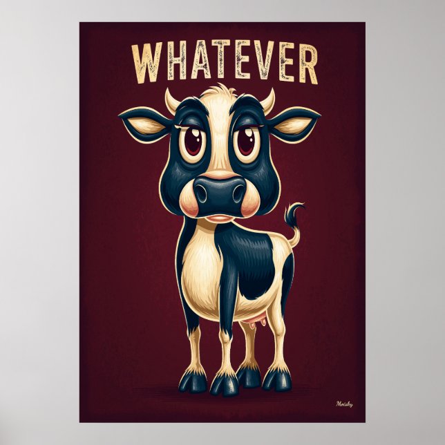 Poster Vaca Whatever – Arte de Personagem de Desenho Engr (Frente)