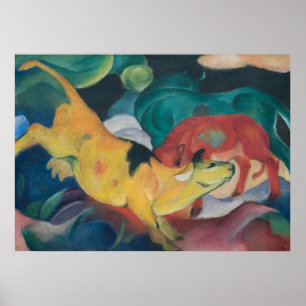 Poster Vacas Abstratas Vermelho Verde Amarelo Pintura de 