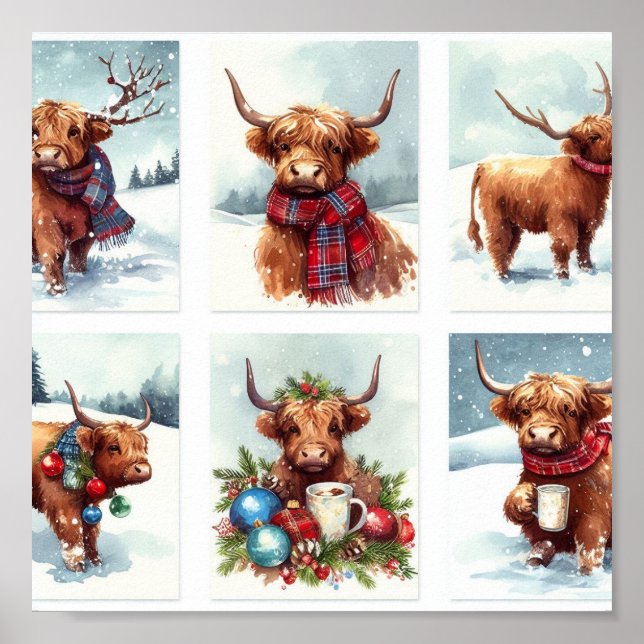 Poster Vacas Highland no Natal (Frente)