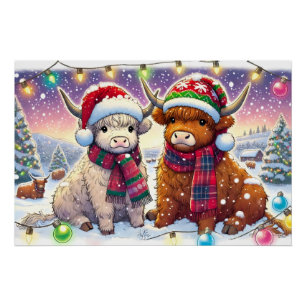 Póster Vacas nas terras altas do feriado em Winter Wonder