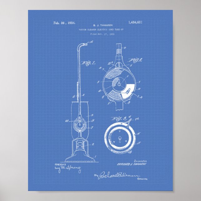 Póster Vacuum Cleaner 1924 Patent Art Blueprint (Frente)