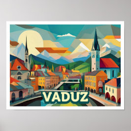 Poster Vaduz Liechtenstein Viagem artístico colorido