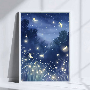 Poster Vaga-lumes à Noite   Vaga-lume Azul Aquarela