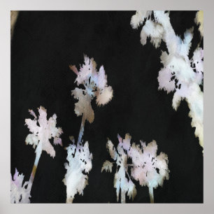 Poster Vaga Palmas Tropicais Aquarela Artística Silhou