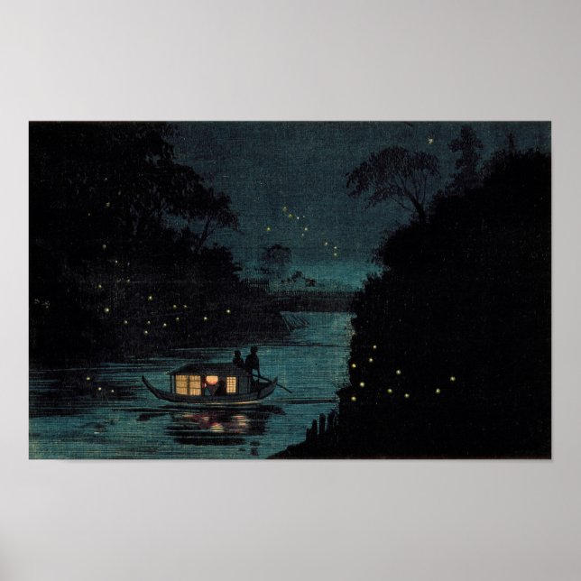 Poster Vagalumes em Ochanomizu por Kobayashi Kiyochika (Frente)