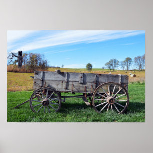 Poster Vagão antigo de Fazenda do Missouri em Hay Field