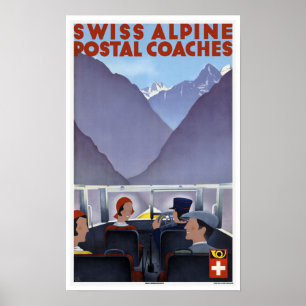Póster Vagões postais alpinos suíços - Viagens vintage