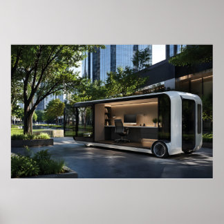 Poster Vaina de escritório móvel futurista na natureza ur
