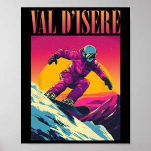 Poster Val D'isere France Retro Snowboard