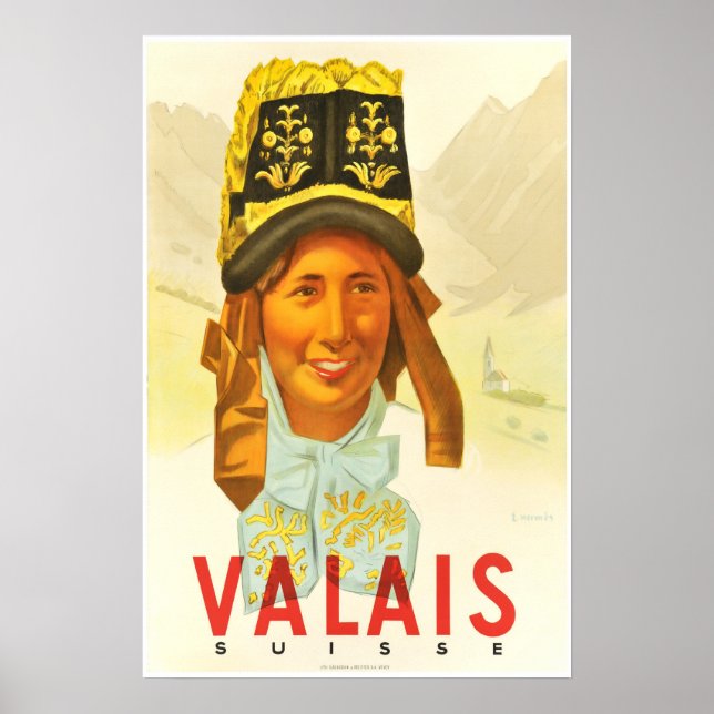 Póster Valais,Suiça,Suisse,Poster de esqui (Frente)