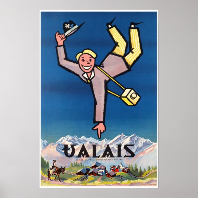 Póster Valais,Suiça,Suisse,Poster de esqui (Frente)