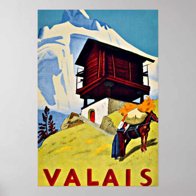 Poster Valais, Viagens vintage de Suiça (Frente)