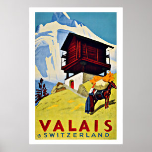 Poster Valais,Viagens vintage Suiça