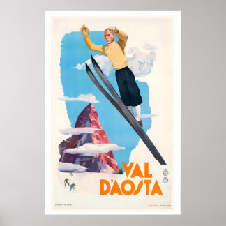Poster Vale de Aosta Itália Cartaz de Esqui Vintage