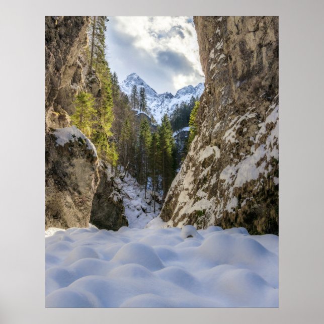 Poster Vale de inverno e primavera e montanhas (Frente)