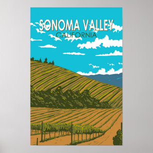 Poster Vale de Sonoma Califórnia Viagem Arte Vintage