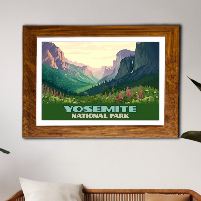 Poster Vale do Parque Nacional de Yosemite, Meia Dome (Framed Yosemite National Park Poster as Living Room Decor)