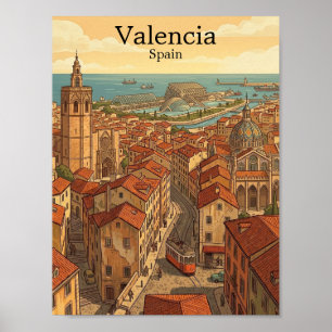Poster Valência Colorida Espanha Viagem Vintage
