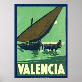 Poster Valência, Espanha, barco de pesca no mar, vintage