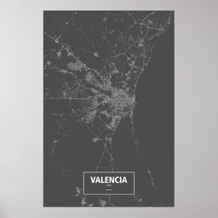 Poster Valência, Espanha (branco a preto)