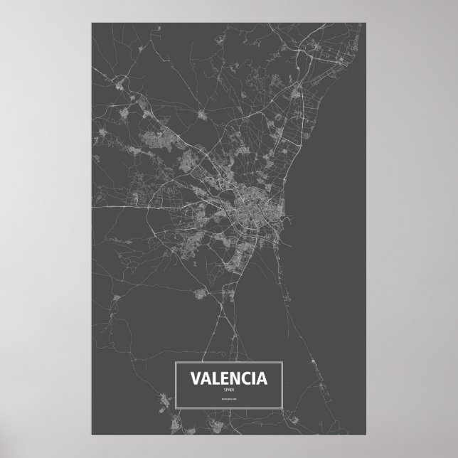 Poster Valência, Espanha (branco no preto) (Frente)