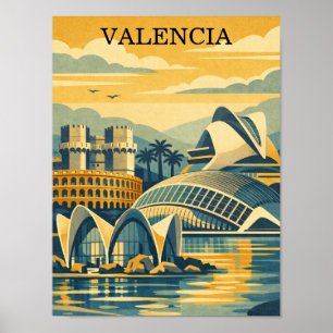 Poster Valência Espanha Vintage - Colorido Minimalista