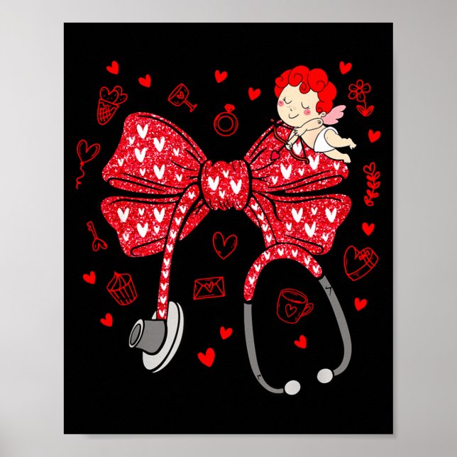 Poster Valentine Coquette Bow Nurse Stethoscope Nursing D (Frente)