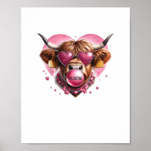 Poster Valentine Day Animal Highland Cow Bubble Gum Fazen