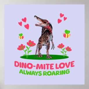 Poster Valentine de Dinossauro Fofo para Crianças