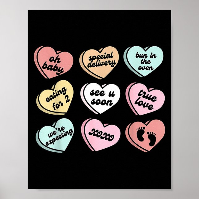Poster Valentine Hearts Candy Pregnancy Announcement Baby (Frente)
