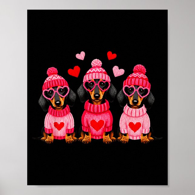 Poster Valentine’s Day Dog Cute Dachshund Dogs For Dog Mo (Frente)