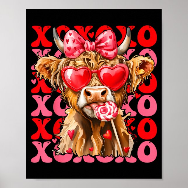 Poster Valentine Xoxo Highland Cow Cute Coquette Bow West (Frente)