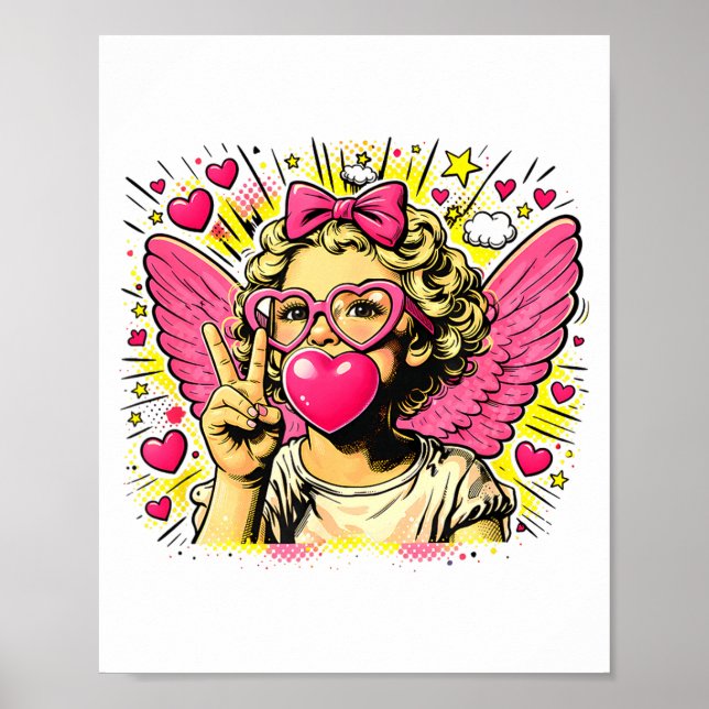 Poster Valentines Cute Cupid Heart Angel Love Holiday Com (Frente)