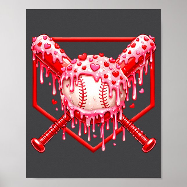 Poster Valentines Day Baseball Boys Ice Cream Drip Heart  (Frente)
