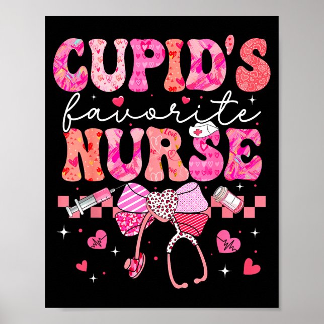 Poster Valentines Day Cud’s Favorite Nurse Heart Girl Wom (Frente)