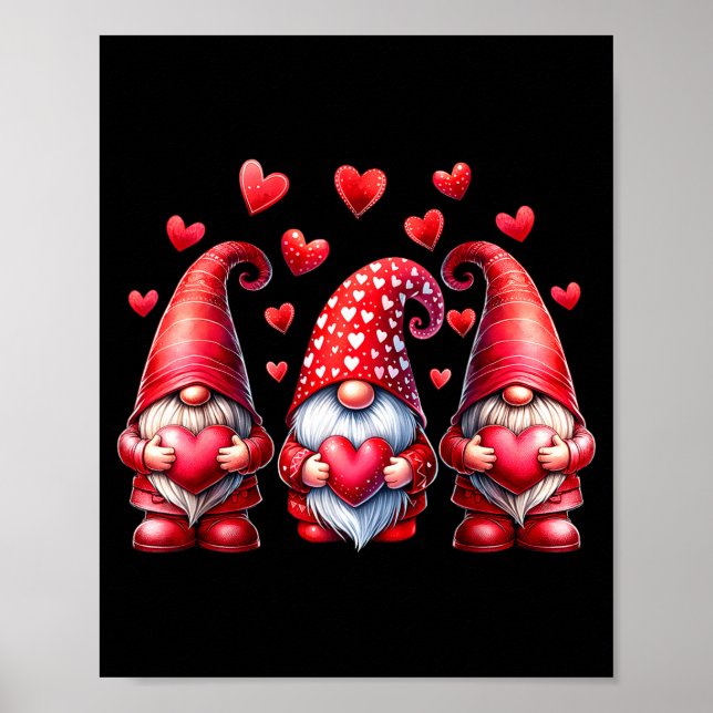 Poster Valentines Day Gnomes Cute Red Hearts Love Gnome W (Frente)