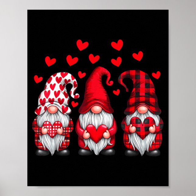 Poster Valentines Day Gnomes Cute Red Hearts Love Gnome W (Frente)