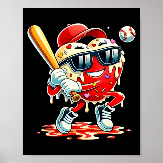 Poster Valentines Day Heart Baseball Drip Ice Cream Boys  (Frente)