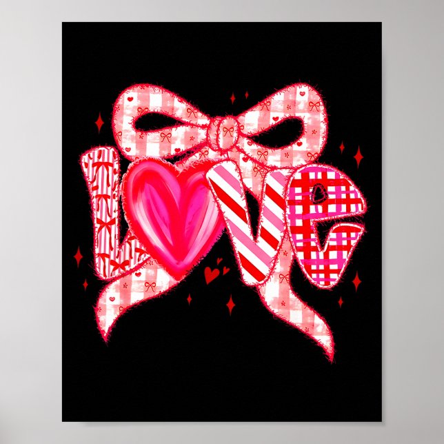 Poster Valentines Day Love Funny Coquette Bow Checkered N (Frente)