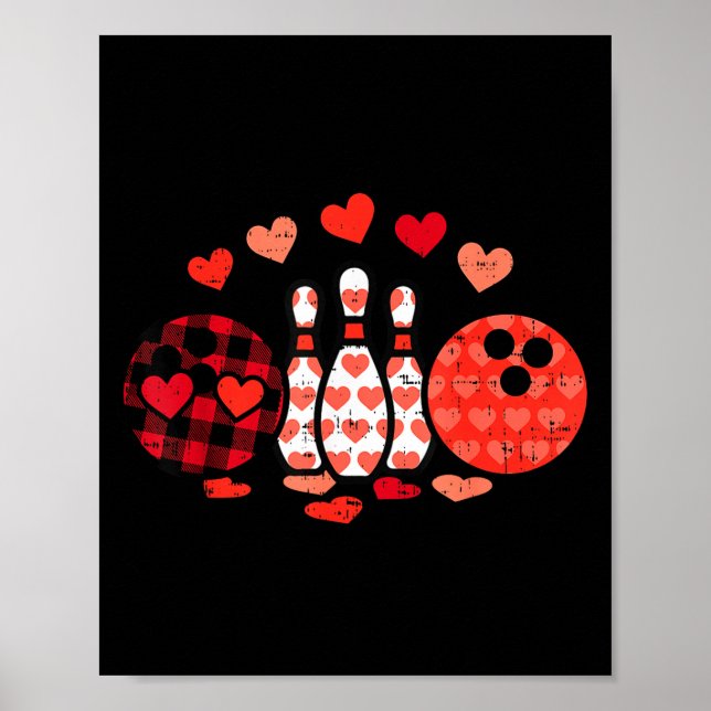 Poster Valentines Day Plaid Bowling Valentine Srts Men Wo (Frente)