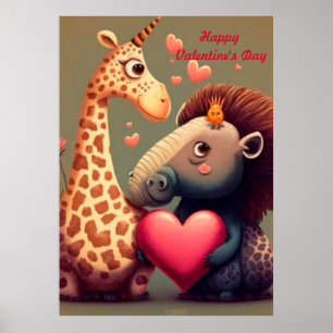 Poster Valentine's hippo cartoon custom 