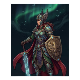 Póster Valkyrie Warrior Goddess In Green Armor