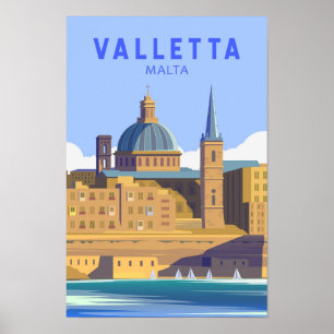 Poster Valletta Malta Viagem Arte Vintage